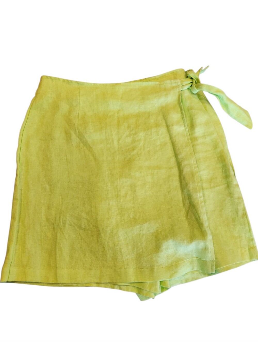 Vintage Jams World Chartreuse Lime 100% Linen Skort Size M W832-CHAR Side Tie